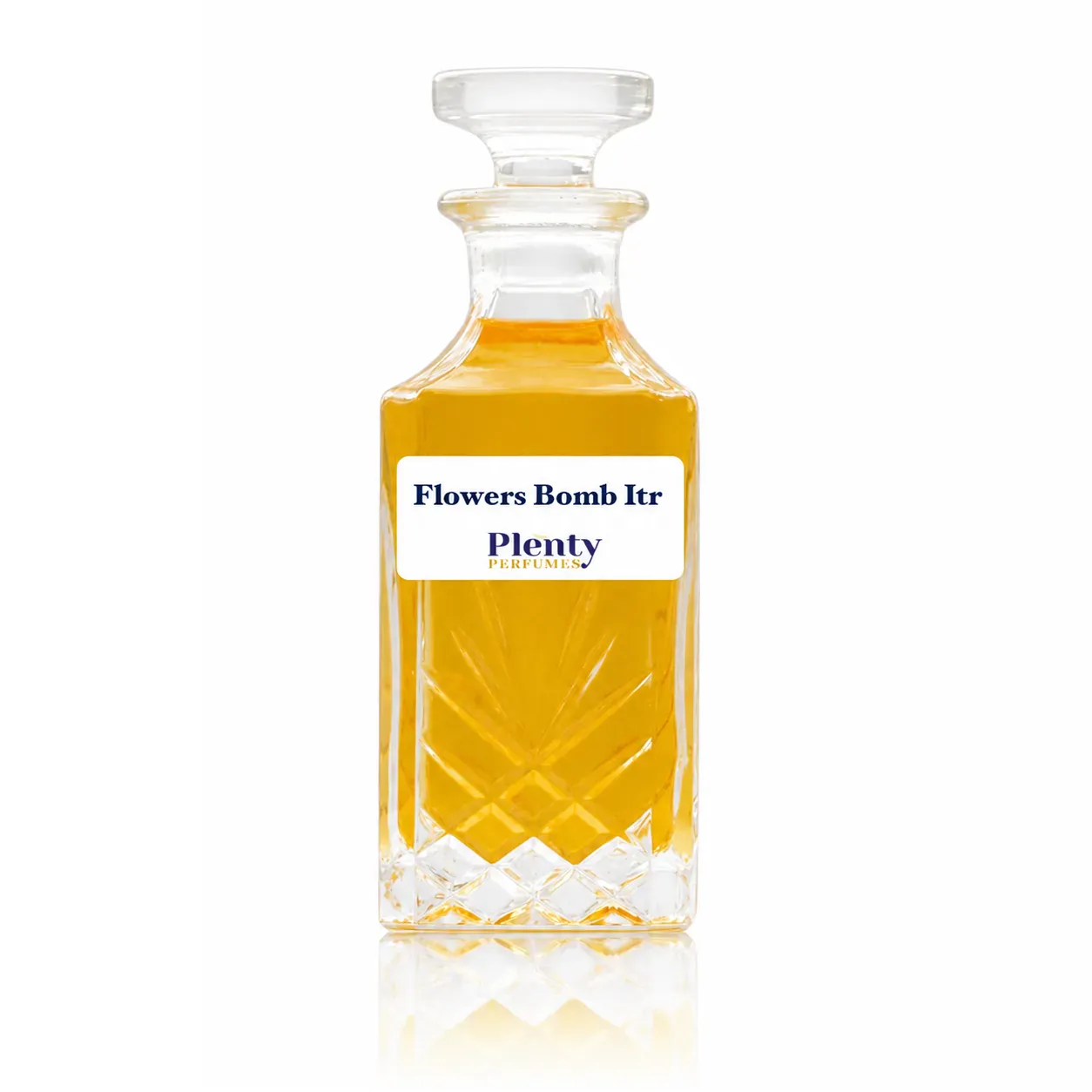 Flowers Bomb Itr by Plenty Perfumes, a Flowerbomb-inspired floral perfume oil for women in a clear glass bottle with golden perfume oil